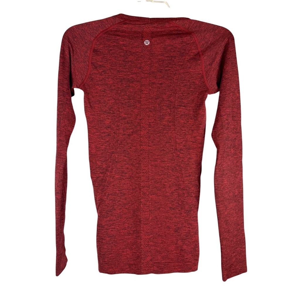 LULULEMON Swiftly Tech LS Crew Lulu Heather Red Black Run Gym Top- size 4‎